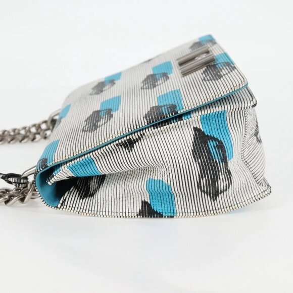 PRADA Chain Shoulder Bag Leather Blue Silver Auth KD283M - Picture 6 of 16